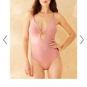 Women's Sparkle Shell Charm Plunge Neck High Leg Cheeky One Piece Swimsuit large